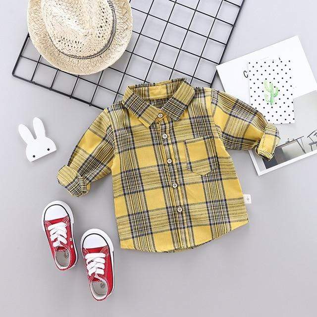 Yellow / 6M Plaid Long Sleeve Shirts