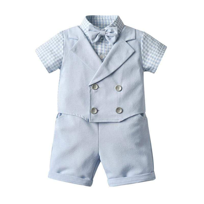 Boy's Clothing Checked Shirt +Short Pants Outfits