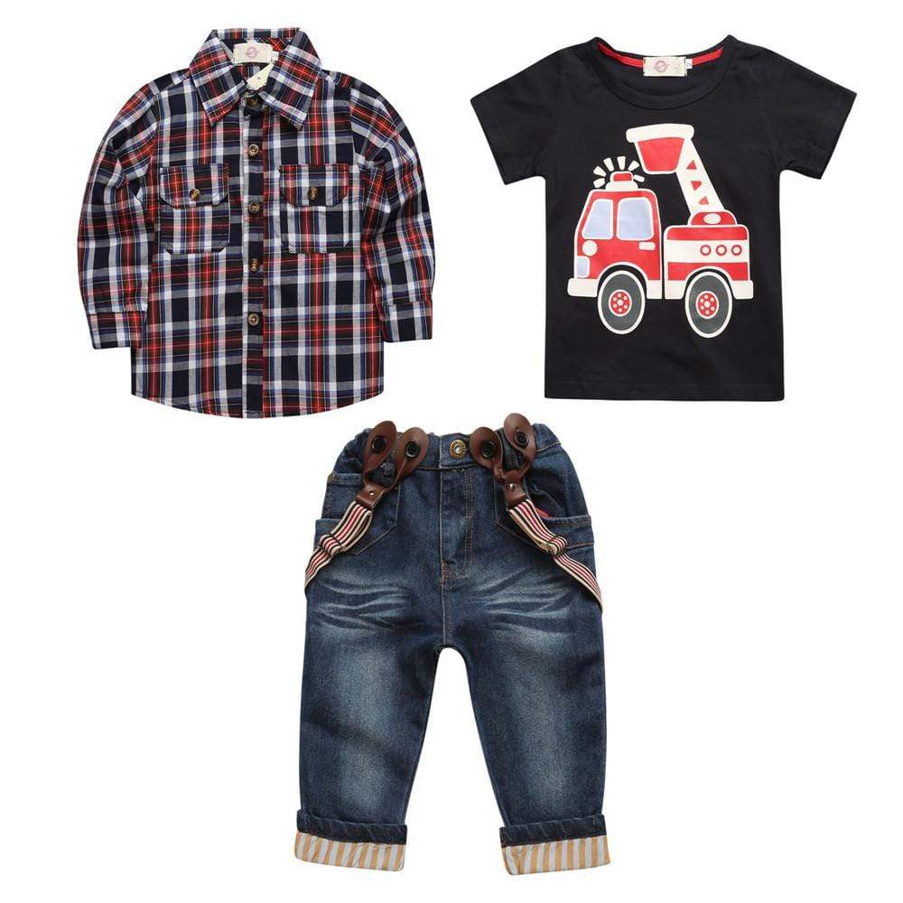 Boy's Clothing 3 Pcs Outfit / 3T Checkered Shirt and Jeans Outfit