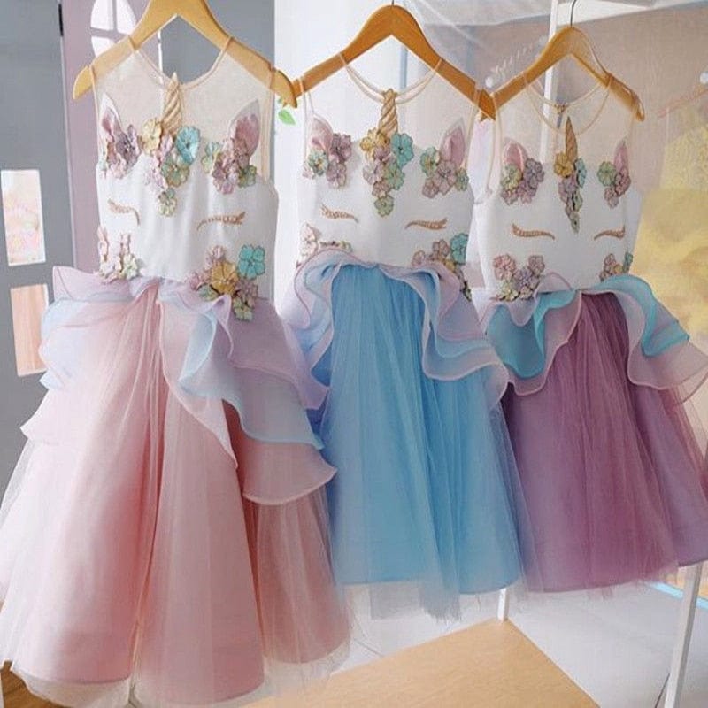 Unicorn theme rainbow color baby girl eid dress - Nr Online Shop