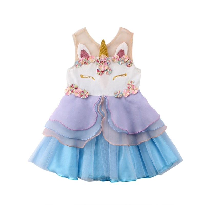 Unicorn Birthday Dress, Blue / 4-5t