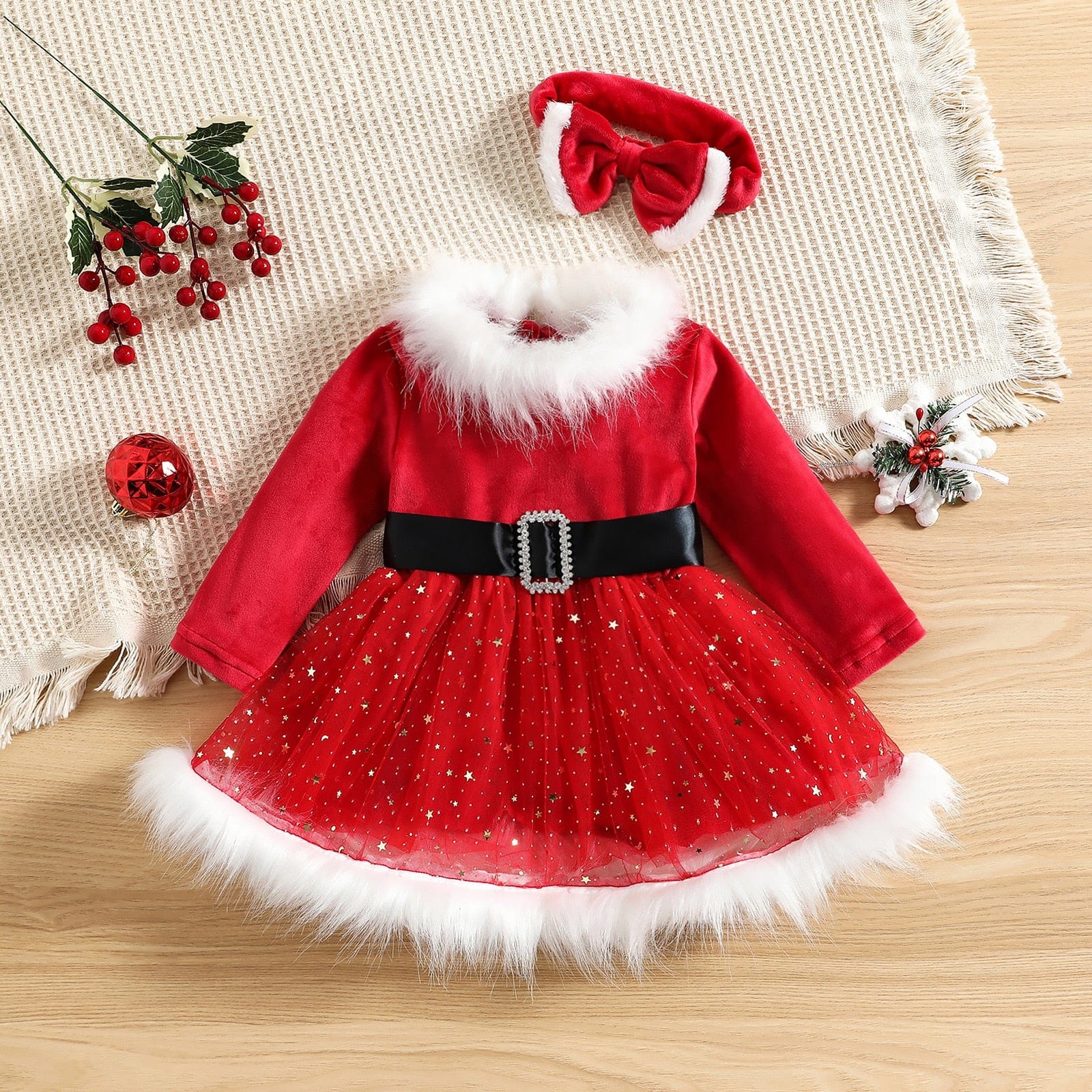 strapless open back dress Red Christmas Santa Claus Dress, Red / 3-4t
