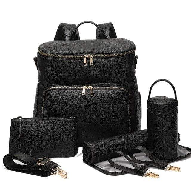 Black PU Leather Baby Nappy Diaper Bag