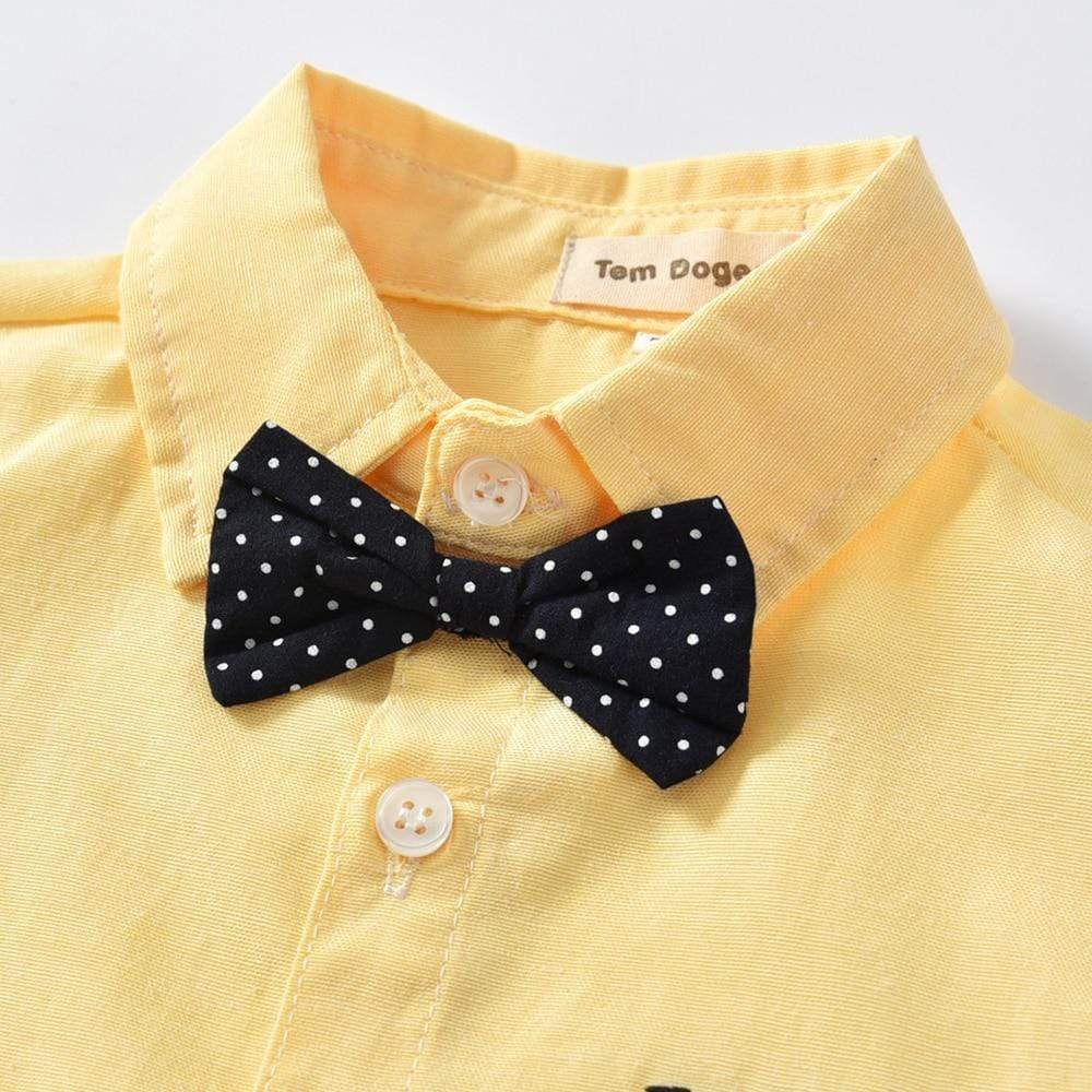 Boy's Clothing Cotton Yellow Tie Shirts+Overalls 2PCS