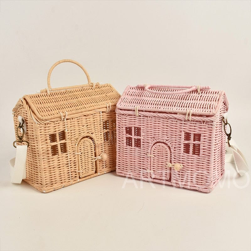 Creative House Shape Rattan Handbags