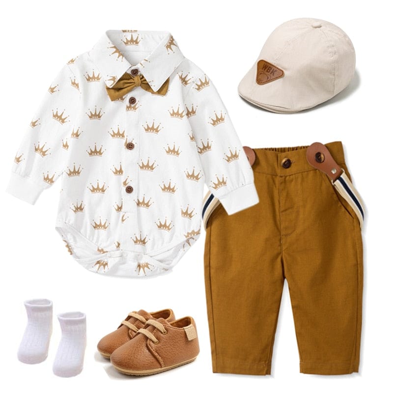 Brown Set 1 / 3M / China Crown Printed Boy Outfit