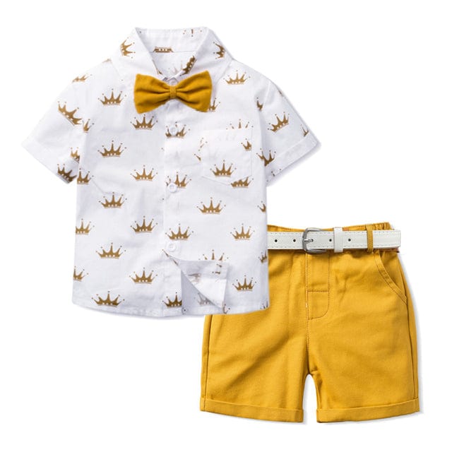 White Belt / 12M / China Crown Printed T-shirt Yellow Shorts