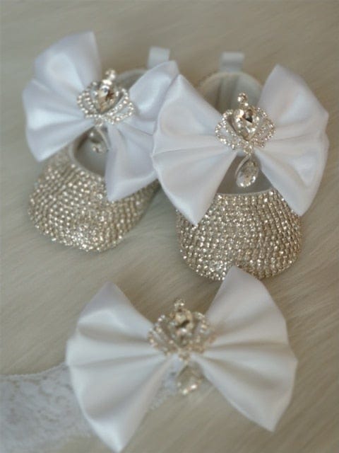 white bow set / 3-6 months Crystal Princess Shoes