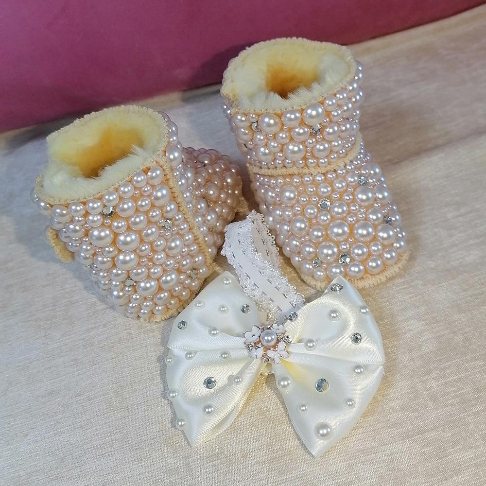 Accessories Crystals Pearls Baby Birls Headband Snow Boots