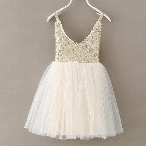 Short Gold Sequin Dress, Ivory / 5T Short Gold Sequin Dress, Ivory / 5T