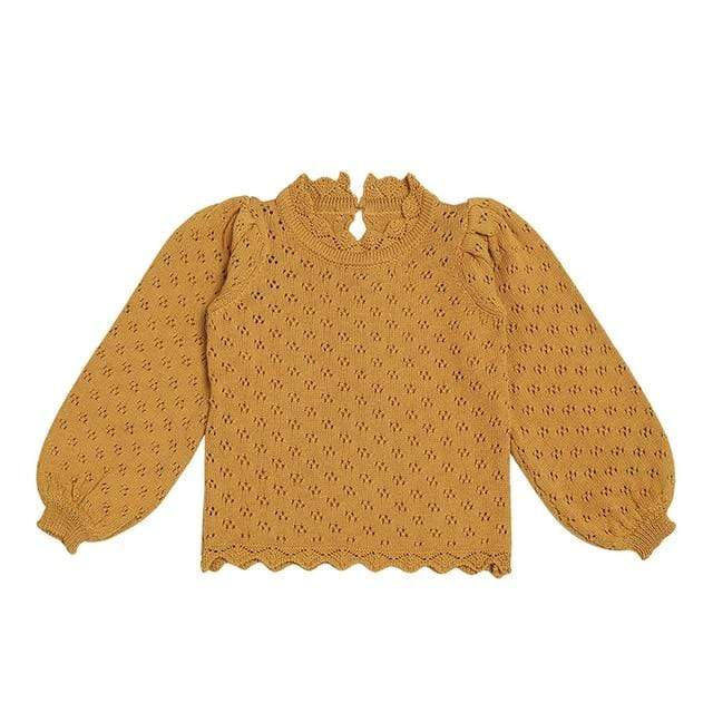 Girl's Clothing P701 Yellow / 5T (120) Cute Hollow Out Knit Pullover