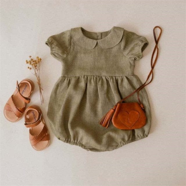 Army Green / 6M Cute Petal Collar Princess Girls Romper