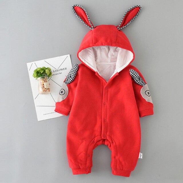 Red / 3M Cute Rabbit Ears Hooded Rompers