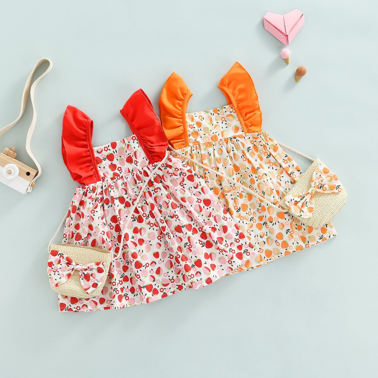 Strawberry Print Ruffles Dress, Orange / 3T Strawberry Print Ruffles Dress, Orange / 3T