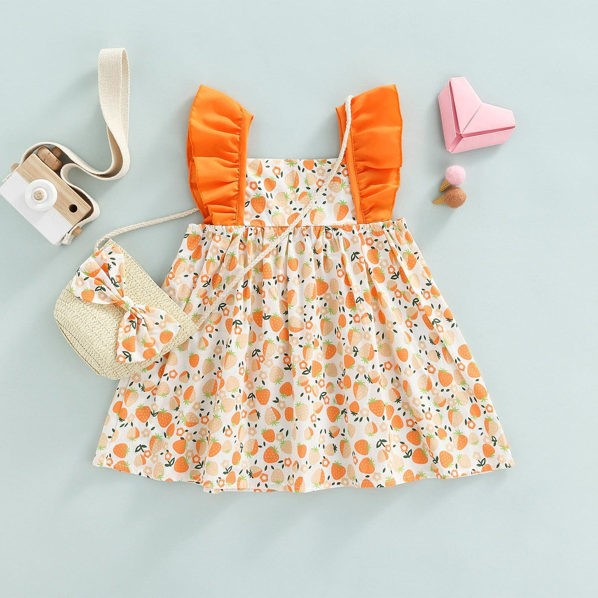 Cute Strawberry Print Sleeveless Ruffles A-line Princess Sweet Dress
