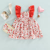Cute Strawberry Print Sleeveless Ruffles A-line Princess Sweet Dress