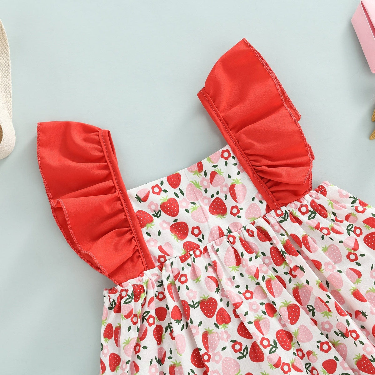 Cute Strawberry Print Sleeveless Ruffles A-line Princess Sweet Dress