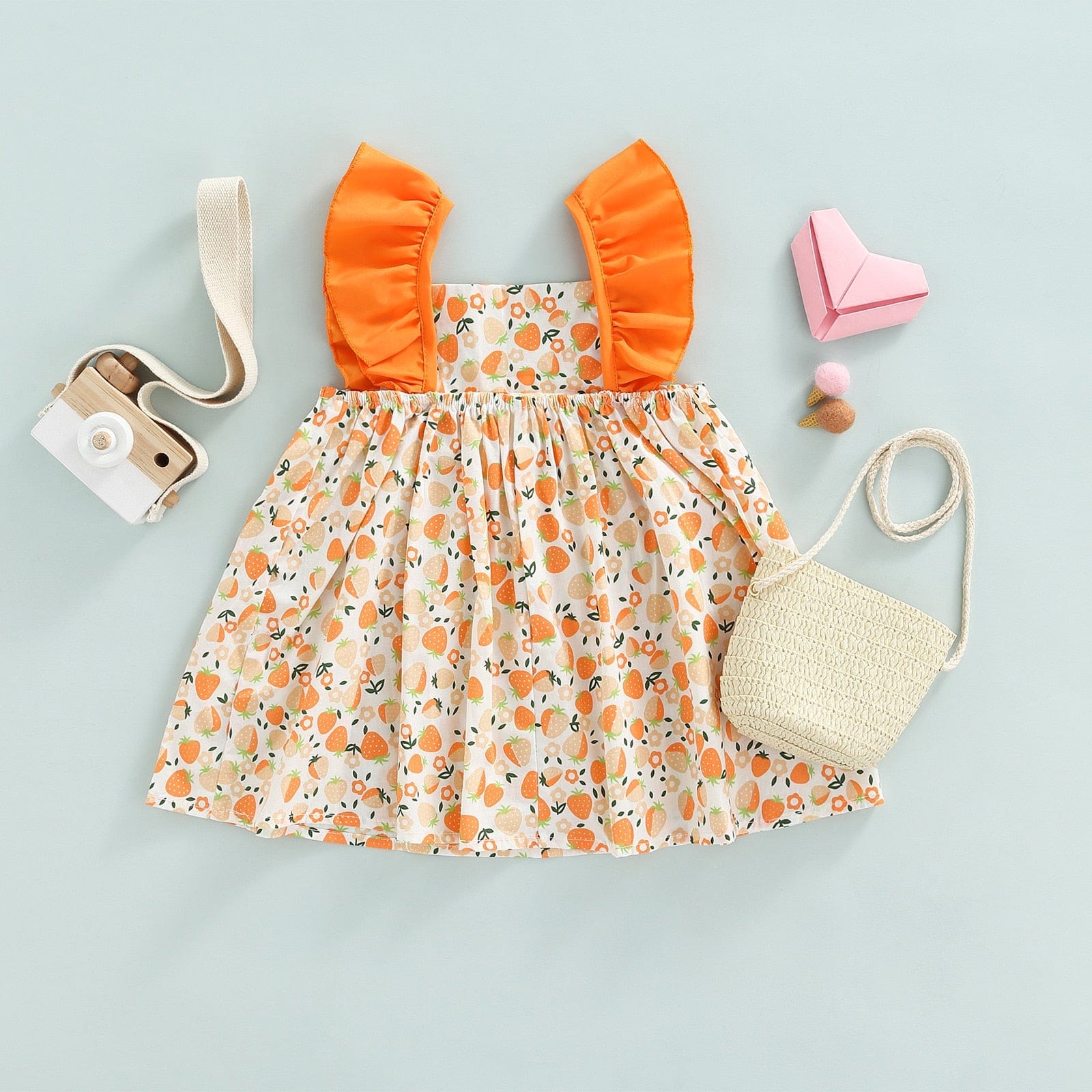 Cute Strawberry Print Sleeveless Ruffles A-line Princess Sweet Dress