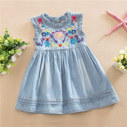 Denim Floral Embroidered Dress, Blue / 3T Denim Floral Embroidered Dress, Blue / 3T