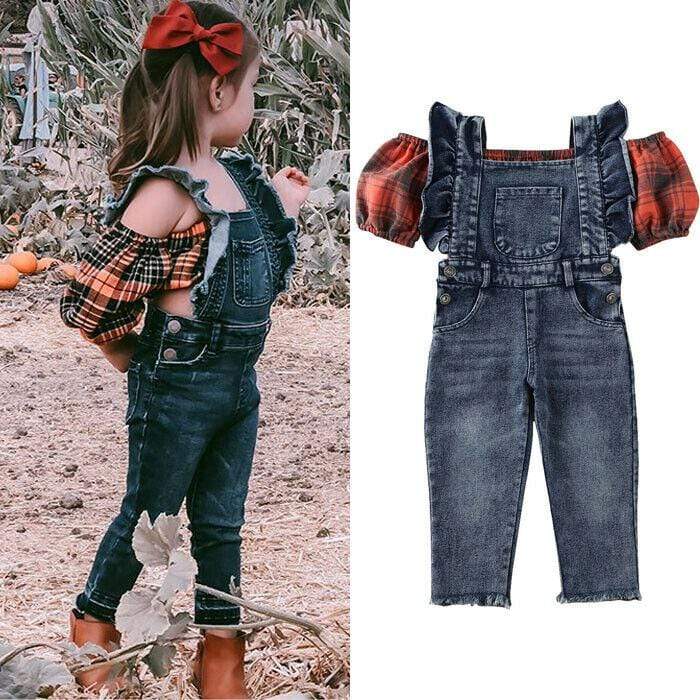 Girl's Clothing Denim Suspender Pants Outfit