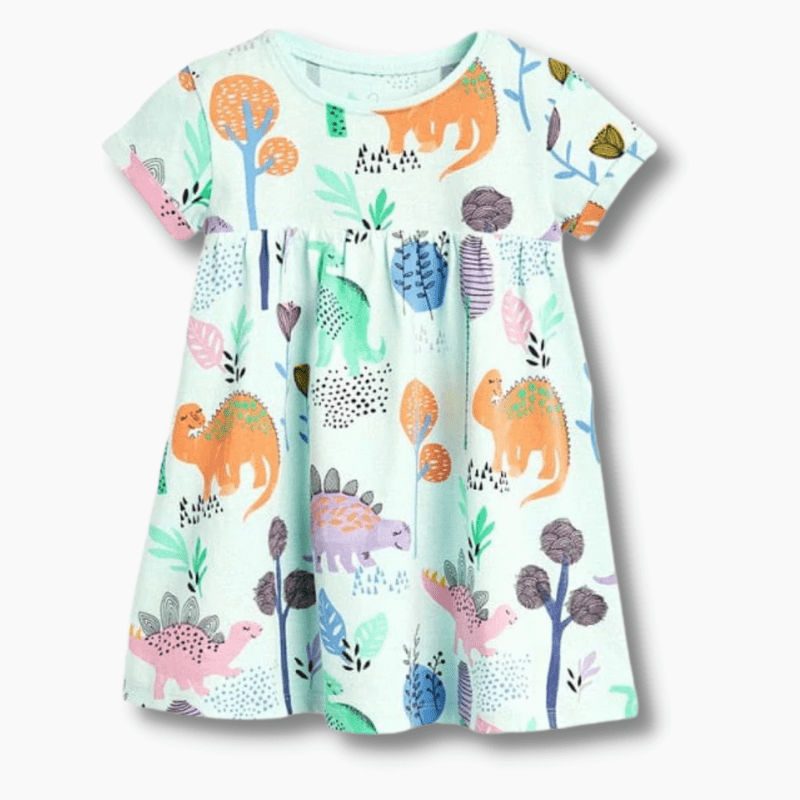Dino Print Girl Short Sleeve Dress