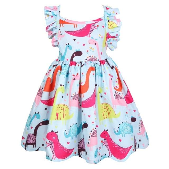 Cartoon Dinosaur Print Dress, Sky Blue / 5T Cartoon Dinosaur Print Dress, Sky Blue / 5T