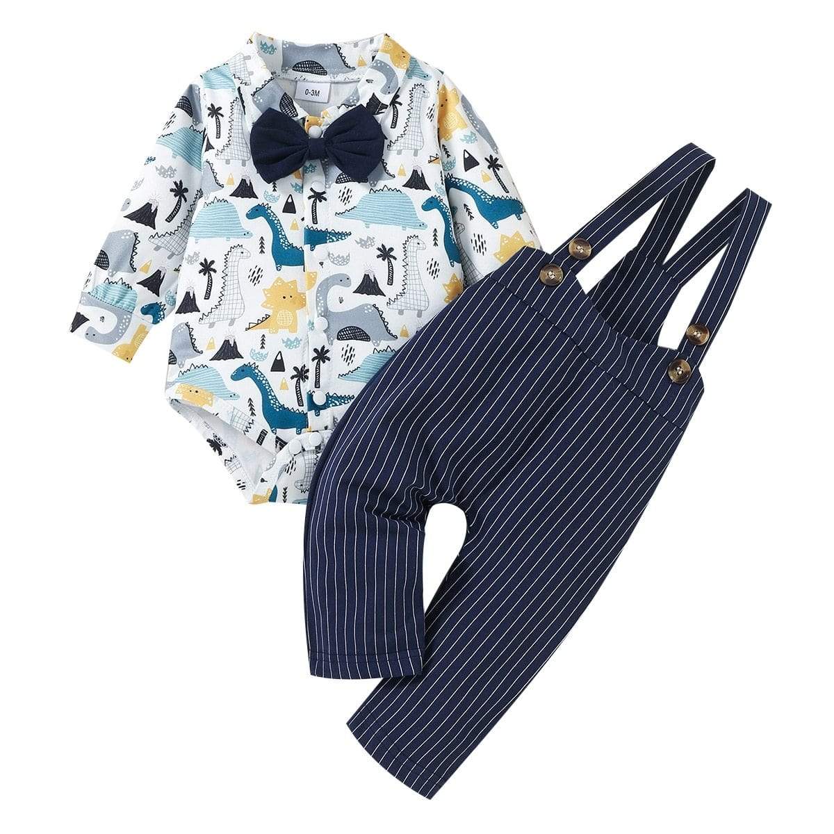 Dinosaur Long-sleeved Romper and Suspender Outfit