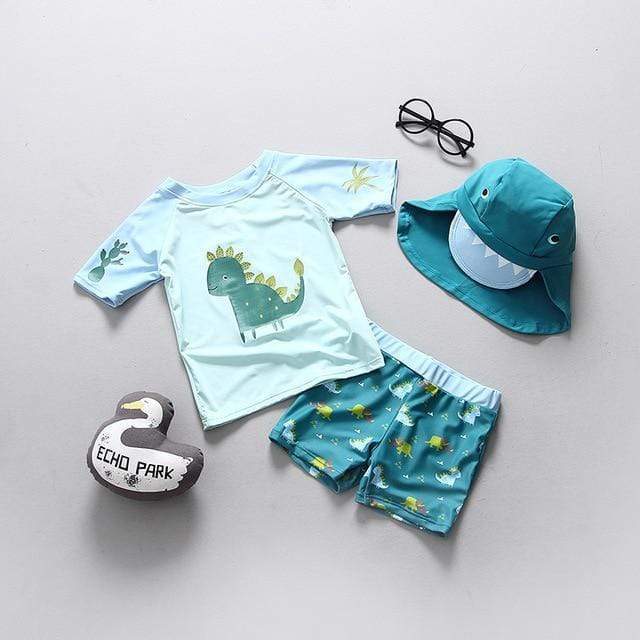 Boy's Clothing 90 Dinosaur Print 3-piece Swimsuit