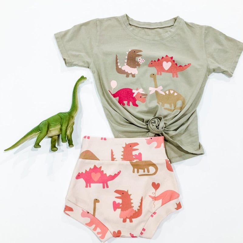 6M Dinosaur Printed Short Sleeve T Shirts+Shorts Headband