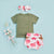 Dinosaur Printed Short Sleeve T Shirts+Shorts Headband