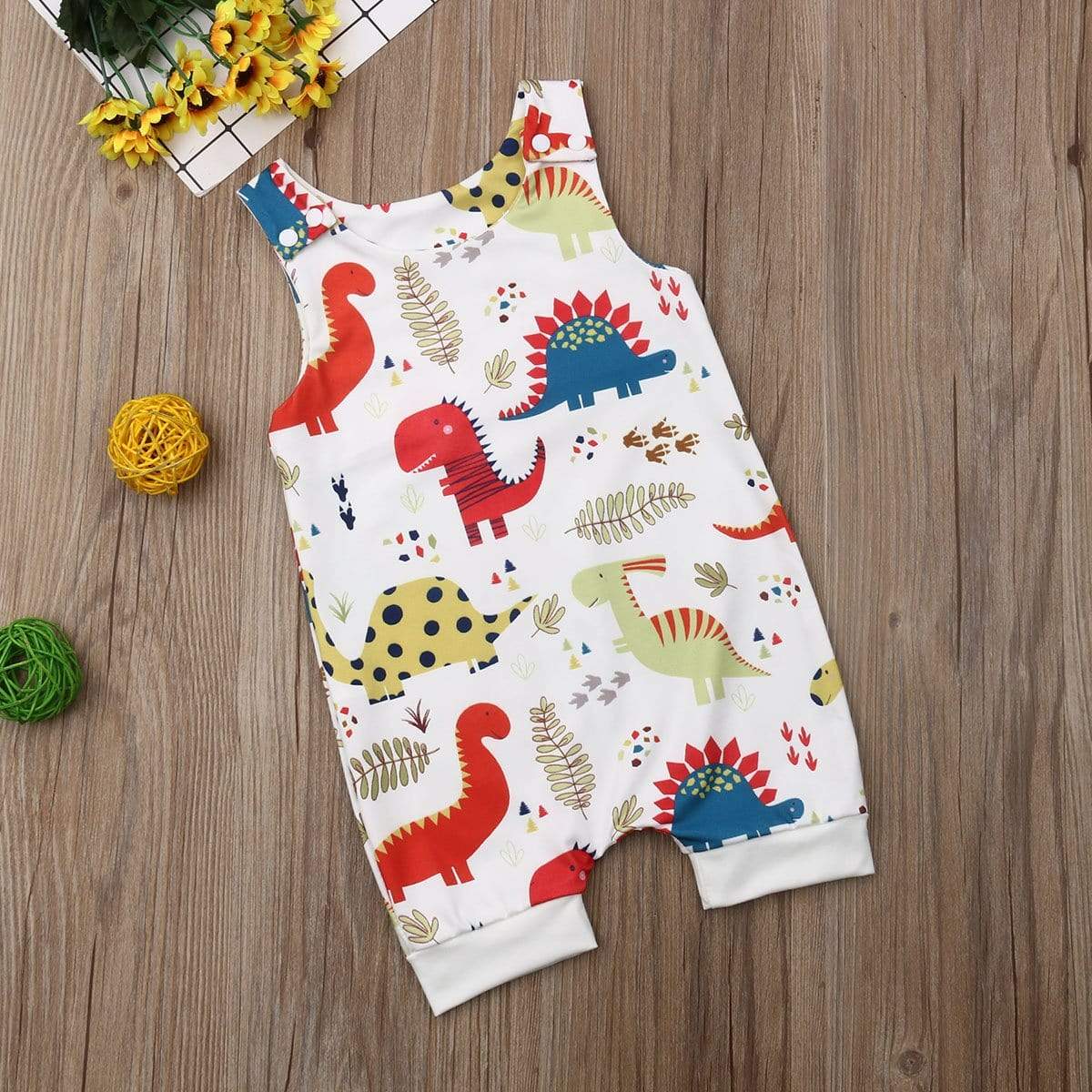 Boy's Clothing Dinosaurs Print Sleeveless Romper