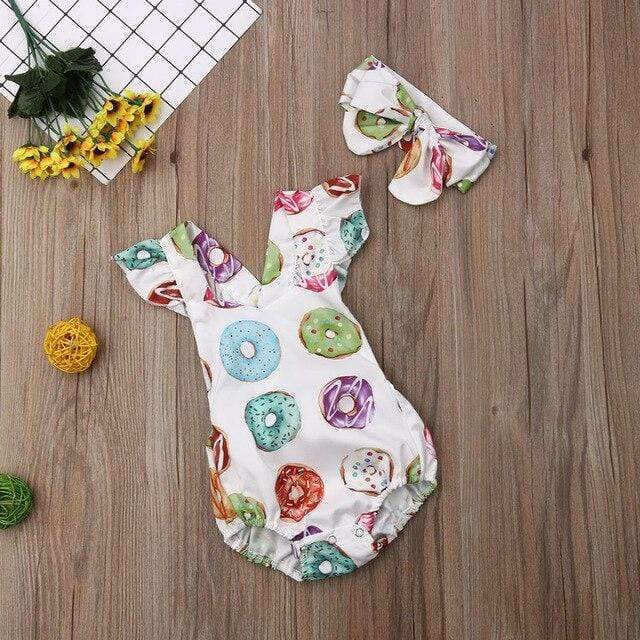 White / 6M Donuts Print Backless Bodysuits