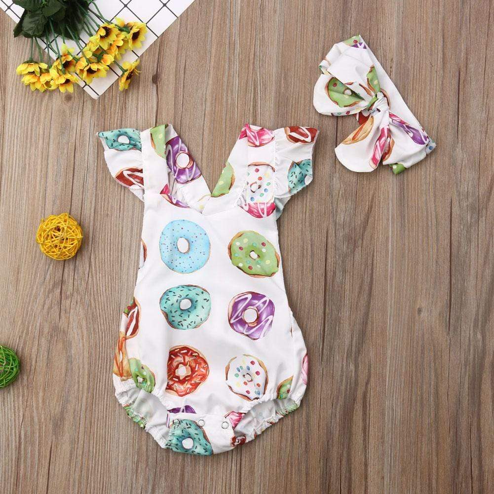 Donuts Print Backless Bodysuits