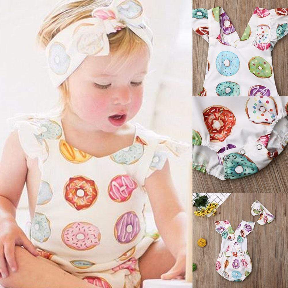 Donuts Print Backless Bodysuits