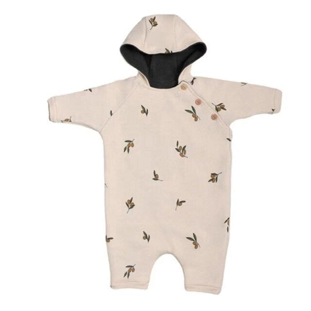 Olive / 0-6M 66cm Double-layer Plus Velvet Hooded Romper