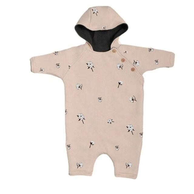 Cotton / 0-6M 66cm Double-layer Plus Velvet Hooded Romper