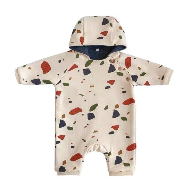 Stone / 0-6M 66cm Double-layer Plus Velvet Hooded Romper