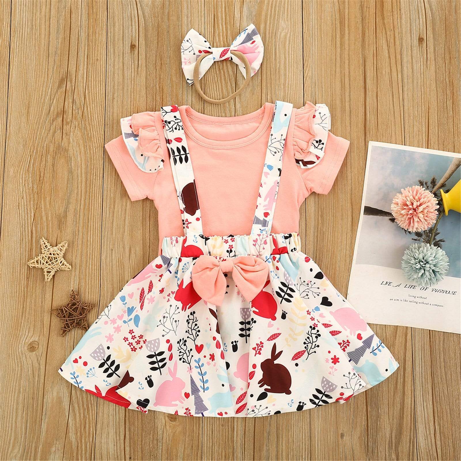 Girl's Clothing Easter Rabbit Suspender Skirt