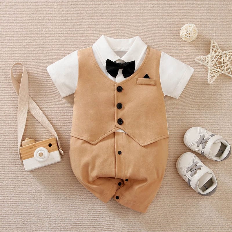 Khaki no shoes / 0-3M / China Elegant Baby Boy Romper