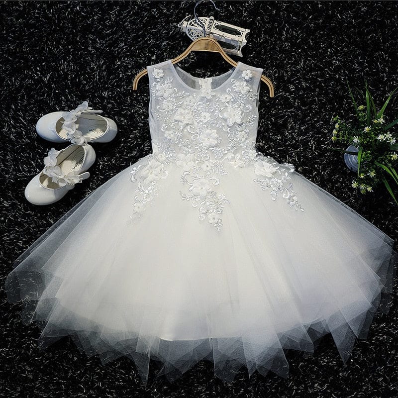 White Embroidered Flower Girl Dress, White (without shoes) / 10T White Embroidered Flower Girl Dress, White (without shoes) / 10T