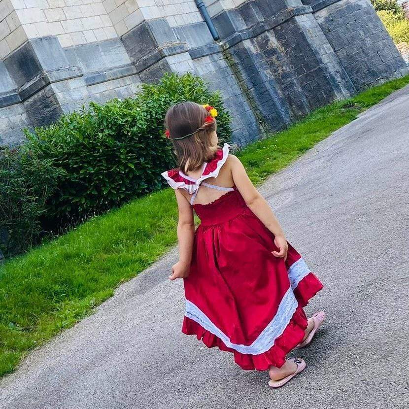 Girl's Clothing Elegant Red Lace Dress