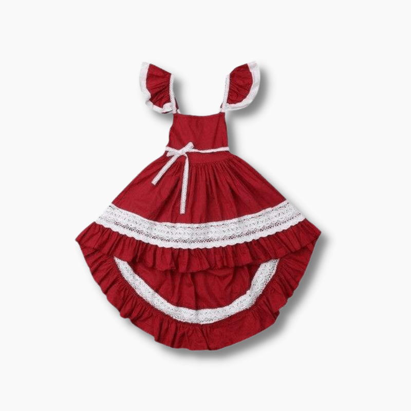 Girl's Clothing Elegant Red Lace Dress