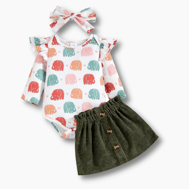 Girl's Clothing Elephant Print Baby Romper and Skirt Set