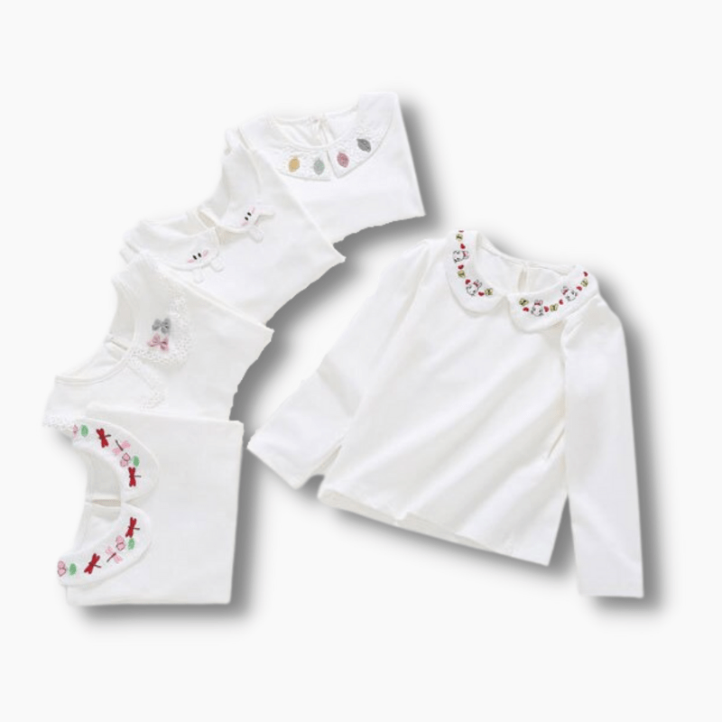 Girl&#39;s Clothing Embroidered Peter Pan Collar Shirt