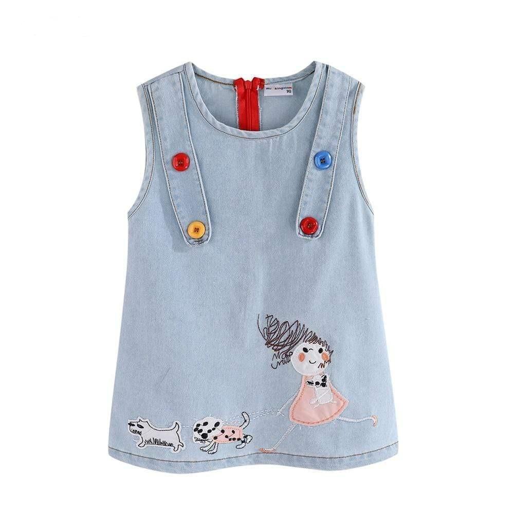 Girl's Clothing Embroidered Sleeveless Denim Dress
