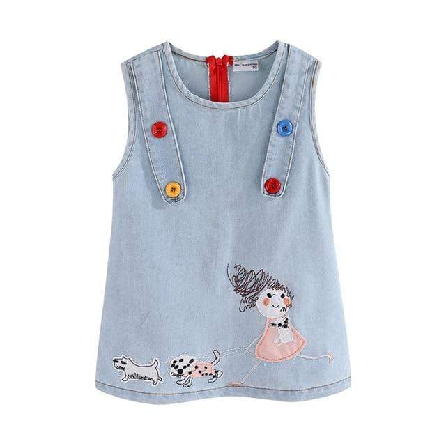 Embroidered Sleeveless Denim Dress, Blue / 2T