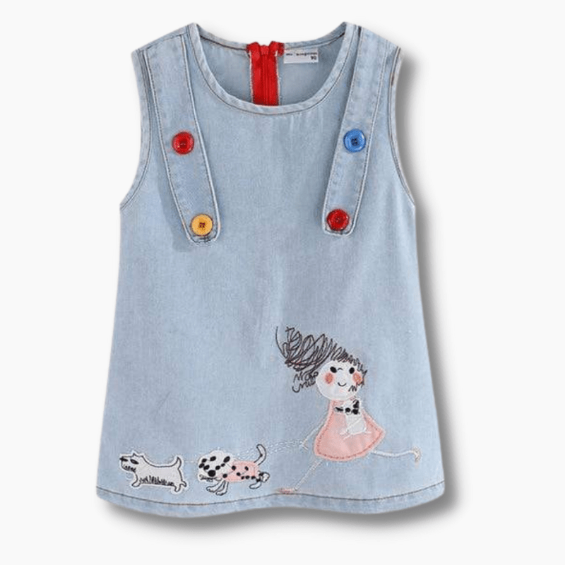 Girl's Clothing Embroidered Sleeveless Denim Dress