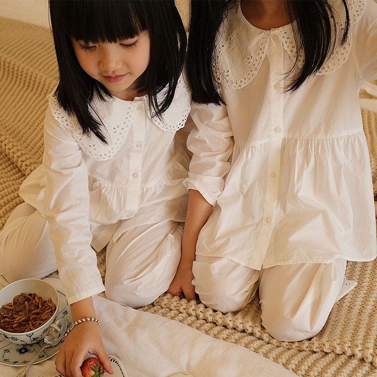 Embroidered Turndown Collar Pajama Sets