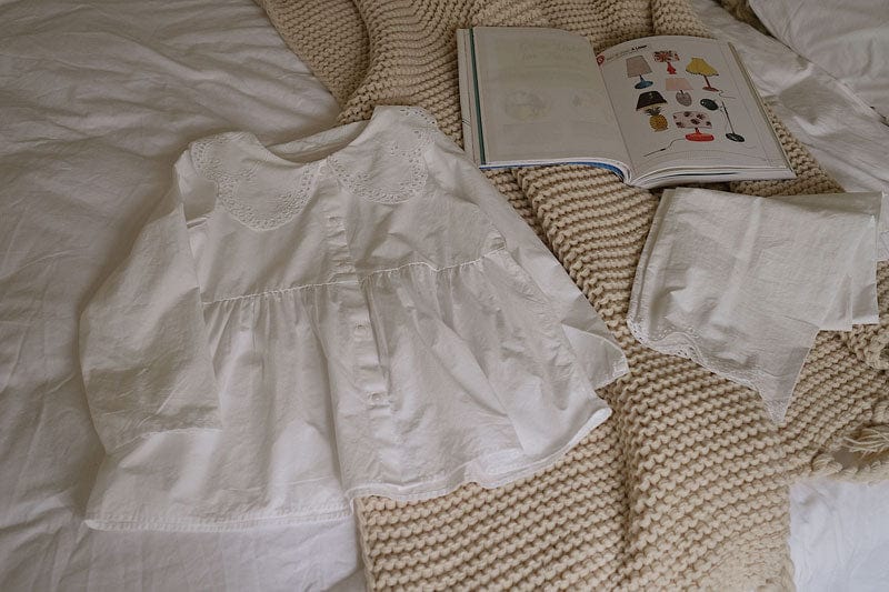 White / XS Height 85-95cm Embroidered Turndown Collar Pajama Sets