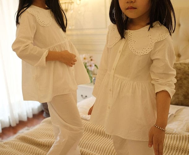 Embroidered Turndown Collar Pajama Sets